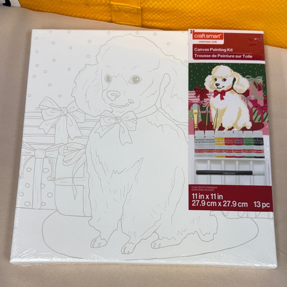 White Canvas Painting Kit - Holiday Puppy Design